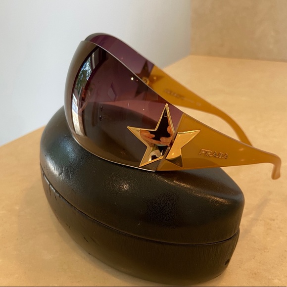 Auth PRADA shield sunglasses gold SPR 72G 5AK6S1